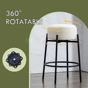 Zibeths Modern Counter Height Bar Stools Set of 2, White Swivel Bar Stools Boucle for Kitchen Island, 26" Comfortable Upholstered Counter Chairs