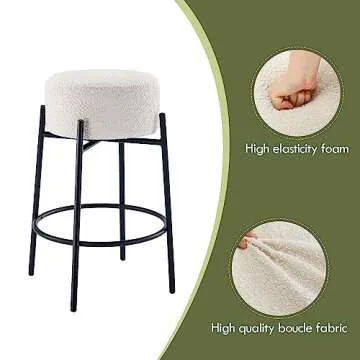 Zibeths Modern Counter Height Bar Stools Set of 2, White Swivel Bar Stools Boucle for Kitchen Island, 26" Comfortable Upholstered Counter Chairs