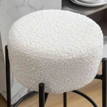 Zibeths Modern Counter Height Bar Stools Set of 2, White Swivel Bar Stools Boucle for Kitchen Island, 26" Comfortable Upholstered Counter Chairs