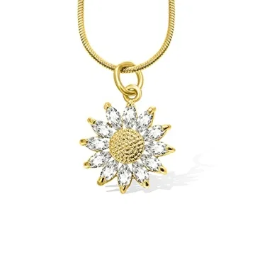 BZEBI 14K Gold Plated Sunflower Necklace for Women Teen Girls Sunflower Gifts You Are My Sunshine Shiny Cubic Zirconia Petals Chain Length 16"+4" Extender