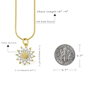 BZEBI 14K Gold Plated Sunflower Necklace for Women Teen Girls Sunflower Gifts You Are My Sunshine Shiny Cubic Zirconia Petals Chain Length 16"+4" Extender