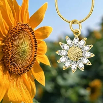 BZEBI 14K Gold Plated Sunflower Necklace for Women Teen Girls Sunflower Gifts You Are My Sunshine Shiny Cubic Zirconia Petals Chain Length 16"+4" Extender