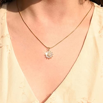 BZEBI 14K Gold Plated Sunflower Necklace for Women Teen Girls Sunflower Gifts You Are My Sunshine Shiny Cubic Zirconia Petals Chain Length 16"+4" Extender