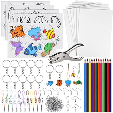ASTARON 168 Pcs Shrinking Plastic Sheets Kit Includes 15 Shrinking Film Art Paper, Hole Punch, 12 Co...