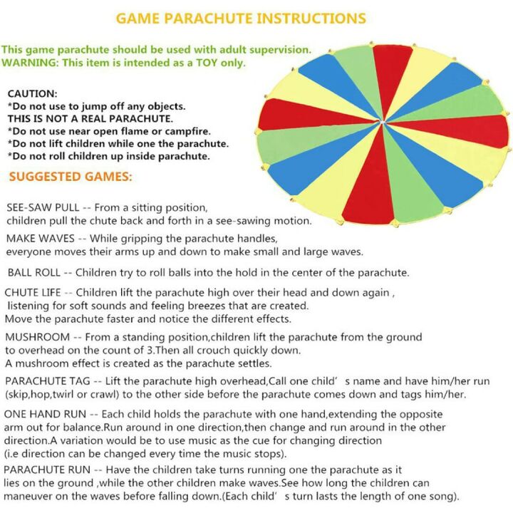 Kids Play Parachute 10ft to 24ft with Handles