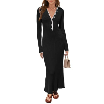 Elegant Women's Long Sleeve V Neck Sweater Dress for Work and Play