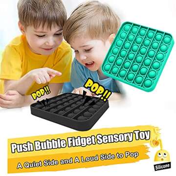 Push and Pop Bubble Fidget Sensory Toy, a Loud Side and a Quiet Side to Pop, Autism ADHD Special Needs Stress Reliever Silicone Squeeze Toy, a Great Way to Relax and Keep Kids Adults Busy, Black