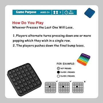 Push and Pop Bubble Fidget Sensory Toy, a Loud Side and a Quiet Side to Pop, Autism ADHD Special Needs Stress Reliever Silicone Squeeze Toy, a Great Way to Relax and Keep Kids Adults Busy, Black