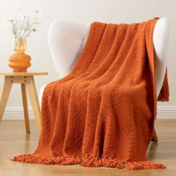 BATTILO HOME Burnt Orange Throw Blanket for Couch, Halloween Throw Blanket for Home Decor, Fall Deco...