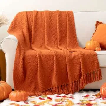 BATTILO HOME Burnt Orange Throw Blanket for Couch, Halloween Throw Blanket for Home Decor, Fall Decorations for Bed, Sofa and Living Room, 50"x60"