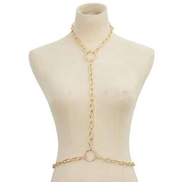 Punk Body Harness for Women Sexy Bra Body Chain Statement Necklace Metal Waist Belly Chain Belt Beach Accessories (Gold)