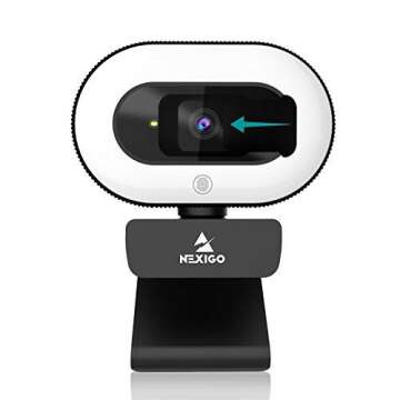 NexiGo StreamCam N930E with Software, 1080P Webcam with Ring Light and Privacy Cover, Auto-Focus, Pl...