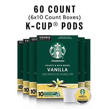 Starbucks K-Cup Coffee Pods, Vanilla Flavored Coffee, Naturally Flavored, 100% Arabica, 6 boxes (60 ...