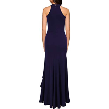 WOOSEA Women's High Neck Split Bodycon Mermaid Evening Cocktail Long Dress Navy Blue
