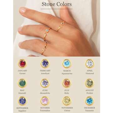 ZNBOH Adjustable Birthstone Initial Rings for Women