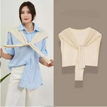 WaJuemy Sweater Shawl Wrap with Sleeves for Women Sweater Cape Shoulder Shawls Wraps Collar Knitted Fashion Accessories(Beige)