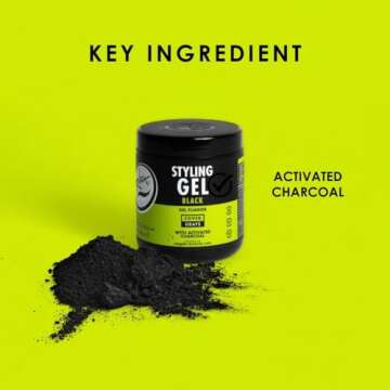 Rolda Black Styling Hair Gel - Medium To Strong Hold With Medium Shine For a Wet Slicked Back Look With All Day Hold - Activated Black Charcoal Covers Grey Hair Instantly 17.6oz