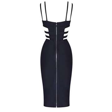 Whoinshop Women's Chic Cut Out Strappy Bodycon Bandage Party Midi Dress with Belt (XL, Black)