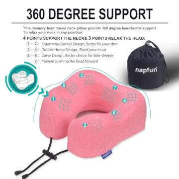 napfun Neck Pillow for Traveling, Upgraded Travel Neck Pillow for Airplane 100% Pure Memory Foam Tra...