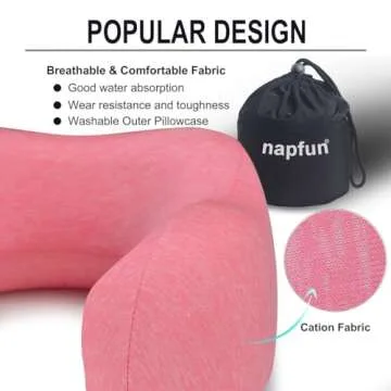 napfun Neck Pillow for Traveling, Upgraded Travel Neck Pillow for Airplane 100% Pure Memory Foam Travel Pillow for Flight Headrest Sleep, Portable Plane Accessories, Rose