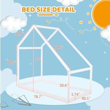 Merax Twin Bed Frames with Roof for Kids Girls Boys, Montessori Wooden House Shaped, Sturdy Framewor...