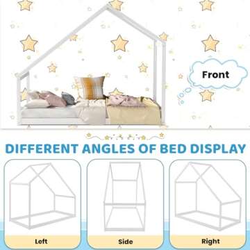 Merax Twin Bed Frames with Roof for Kids Girls Boys, Montessori Wooden House Shaped, Sturdy Framework, Easy Assembly, No Noise