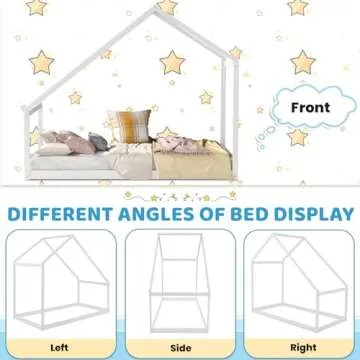 Merax Twin Bed Frames with Roof for Kids Girls Boys, Montessori Wooden House Shaped, Sturdy Framework, Easy Assembly, No Noise