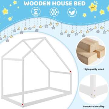 Merax Twin Bed Frames with Roof for Kids Girls Boys, Montessori Wooden House Shaped, Sturdy Framework, Easy Assembly, No Noise