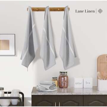 LANE LINEN Kitchen Towels Set - 100% Pure Cotton Dish Towels for Kitchen, Super Absorbent Kitchen Hand Towel, Grey Tea Towels, Soft & Durable Dish Cloths, Pack of 6 – 15”x25”, Grey Chambray