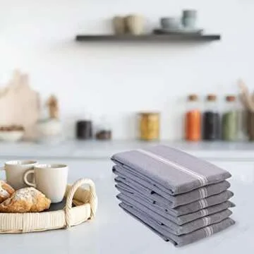 LANE LINEN Kitchen Towels Set - 100% Pure Cotton Dish Towels for Kitchen, Super Absorbent Kitchen Hand Towel, Grey Tea Towels, Soft & Durable Dish Cloths, Pack of 6 – 15”x25”, Grey Chambray