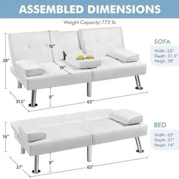 Yaheetech Convertible Sofa Bed Modern Adjustable Couch
