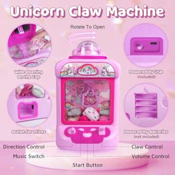 Claw Machine for Kids, Mini Vending Machine Girls Unicorn Toys, Candy Grabber Prize Dispenser with S...