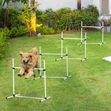 PawHut 4 Piece Dog Agility Training Kit with Adjustable Jumps for All Dogs
