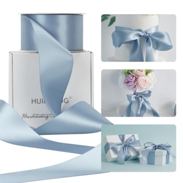 HUIHUANG French Blue Ribbon 2 inch Wide Double-Faced Blue Satin Ribbon for Crafts, Bows Making, Flow...