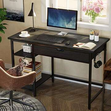Rolanstar Computer Desk with Shelves and Drawer, 47" Home Office Writing Desk, Laptop Study Table Wo...