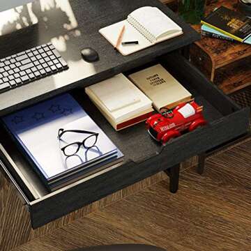 Rolanstar Computer Desk with Shelves and Drawer, 47" Home Office Writing Desk, Laptop Study Table Workstation, Particle Board with Metal Frame, Business Style,Black