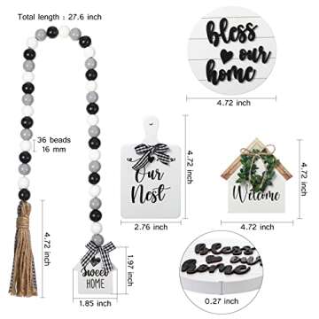 4 Pieces Farmhouse Tiered Tray Decor Set Including House Farmhouse Sign Wooden Small Items Plaid Woo...