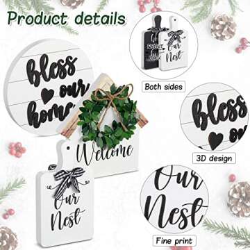 4 Pieces Farmhouse Tiered Tray Decor Set Including House Farmhouse Sign Wooden Small Items Plaid Wood Bead Garland for Home Decor(Simple Style)