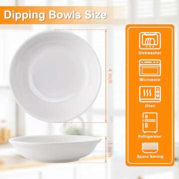 Eisinly 6 Pack Dip Bowls - 3 OZ Ceramic White Dipping Sauce Bowls for BBQ and Party Supplies