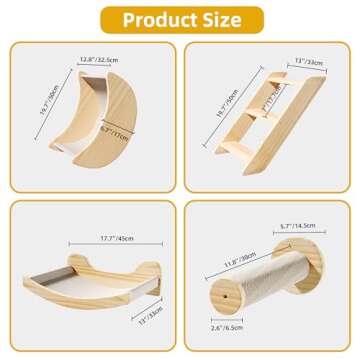 DWVO Cat Wall Shelves and Perches for Wall, Solid Wood Wall Mounted Cat Furniture, Set of 5 Cat Climbing Shelves with Moon Cat House, Cat Bridge Ladder, Cat Hammock and Cat Scratching Post