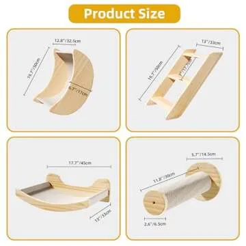 DWVO Cat Wall Shelves and Perches for Wall, Solid Wood Wall Mounted Cat Furniture, Set of 5 Cat Climbing Shelves with Moon Cat House, Cat Bridge Ladder, Cat Hammock and Cat Scratching Post