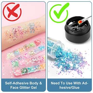 24 Colors Glow in The Dark Glitter, PAGOW High Luminous Iridescent Chunky Glitter Gel, Resin Non Self-Adhesive UV Black Light Glitter for Eyeshadow, Face, Body, Halloween Makeup