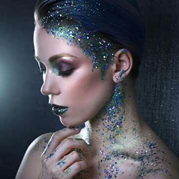 24 Colors Glow in The Dark Glitter, PAGOW High Luminous Iridescent Chunky Glitter Gel, Resin Non Self-Adhesive UV Black Light Glitter for Eyeshadow, Face, Body, Halloween Makeup