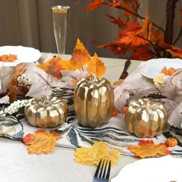 Elegant Gold Fall Decor Pumpkins Set of 3 for Autumn Decor
