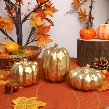 Elegant Gold Fall Decor Pumpkins Set of 3 for Autumn Decor