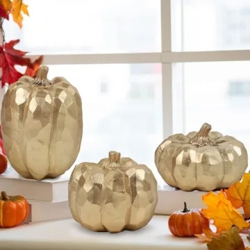 Elegant Gold Fall Decor Pumpkins Set of 3 for Autumn Decor