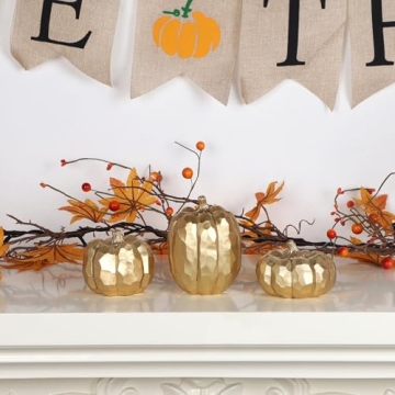 Elegant Gold Fall Decor Pumpkins Set of 3 for Autumn Decor