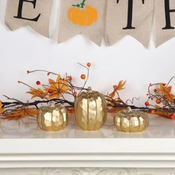 Elegant Gold Fall Decor Pumpkins Set of 3 for Autumn Decor