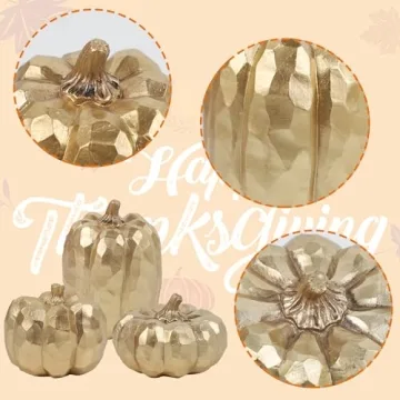 Elegant Gold Fall Decor Pumpkins Set of 3 for Autumn Decor