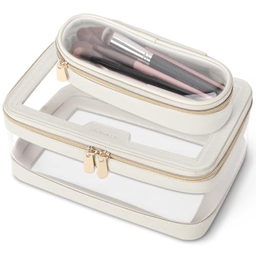 Soimeat Clear Travel Makeup Bag with Brush Holder Off-White
